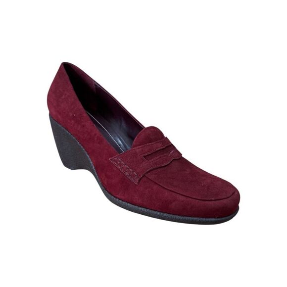 Franco Sarto - Burgundy Suede Round Toe Wedge Loafer Women's Size 10M - Picture 1 of 8